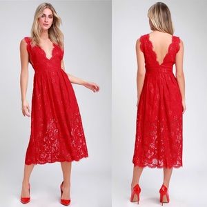 Lulu’s Loft Party Red Lace Sleeveless Midi Dress Size XS
